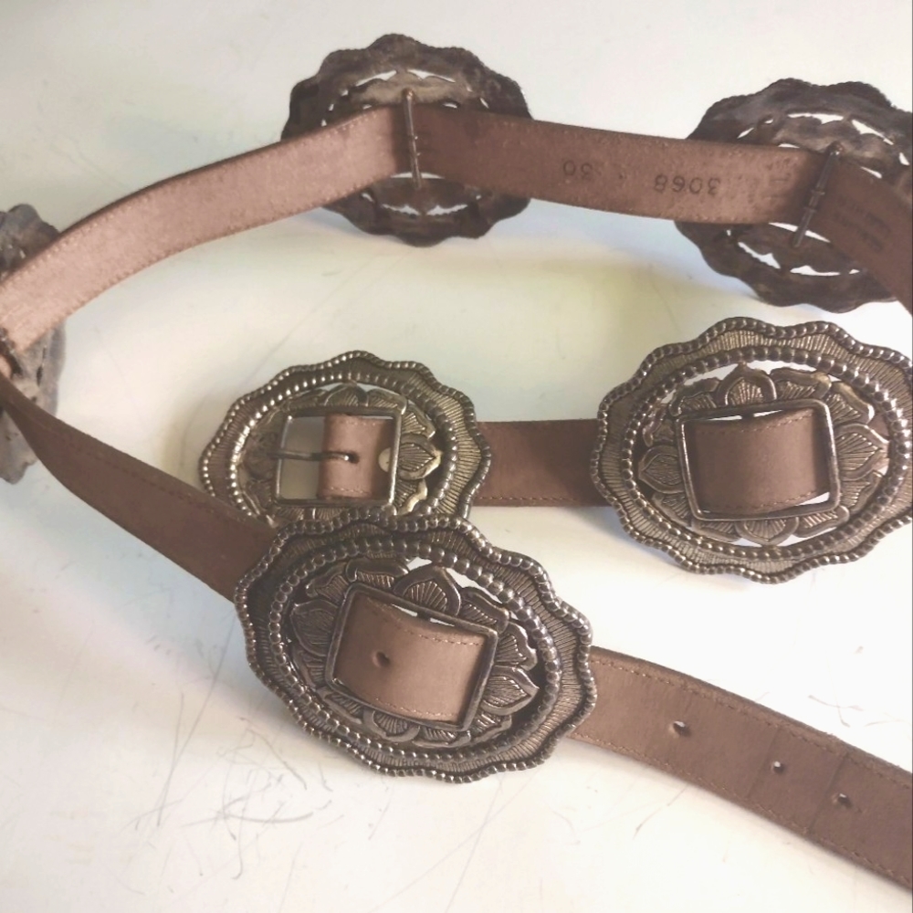 NADIN LEATHER WESTERN STYLE THICK VINTAGE BELT TAN SZ SMALL/ MEDIUM